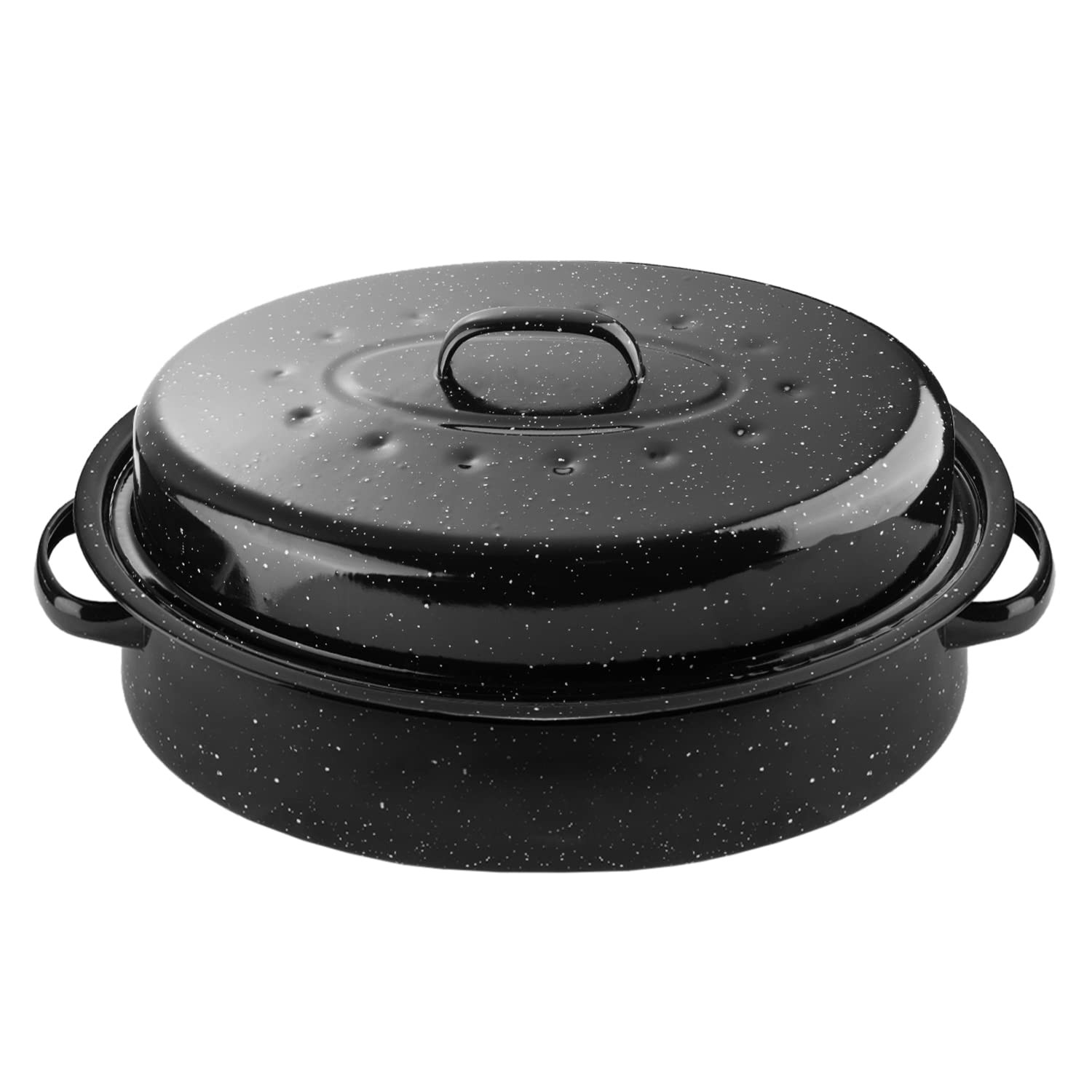 16inch Roasting Pan Enamel On Steel Black Covered Oval Roaster Pan With Lid Medi