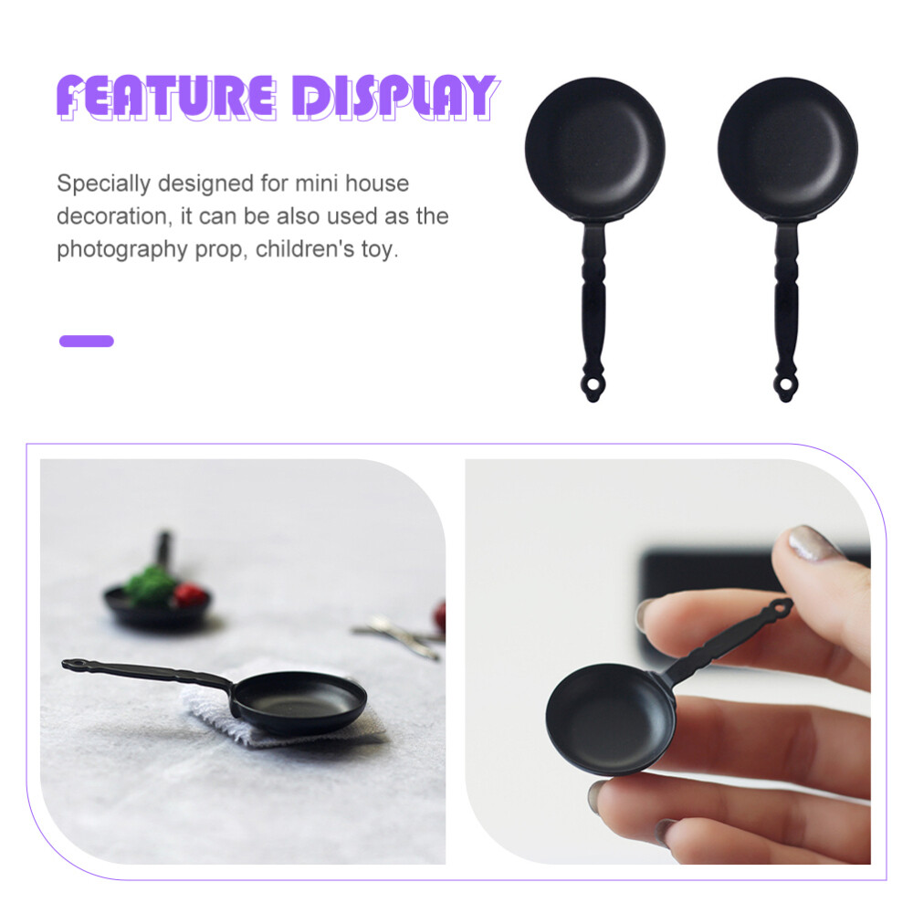 2PCS Miniature Cookware Pretend Play Frying Pan Miniature Cast Iron Skillet