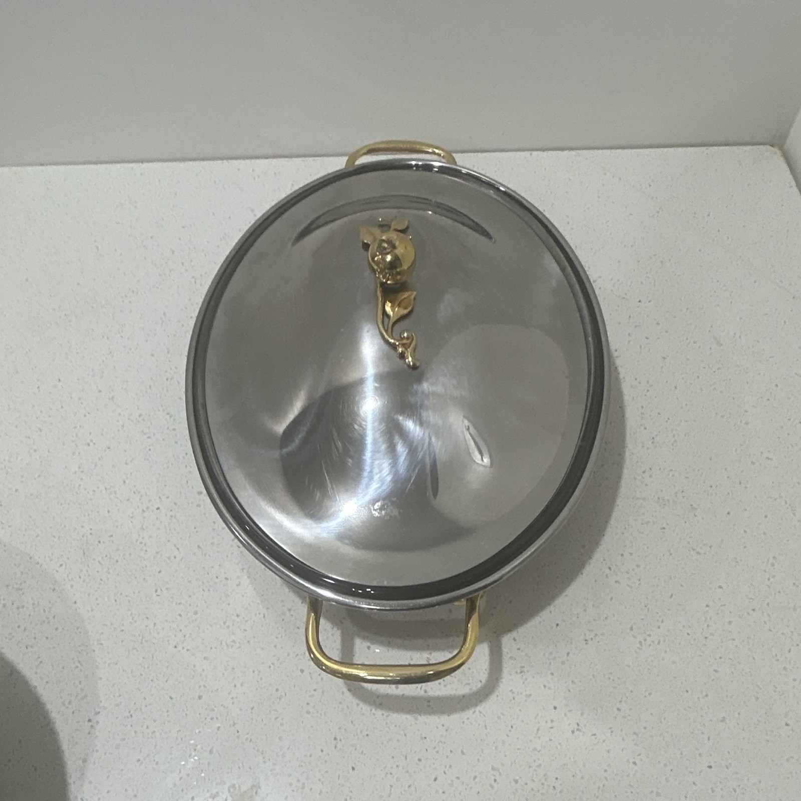 Stainless Steel Oval Saute Pan w/ Lid, Double Handles, Gold-Tone, 16 in