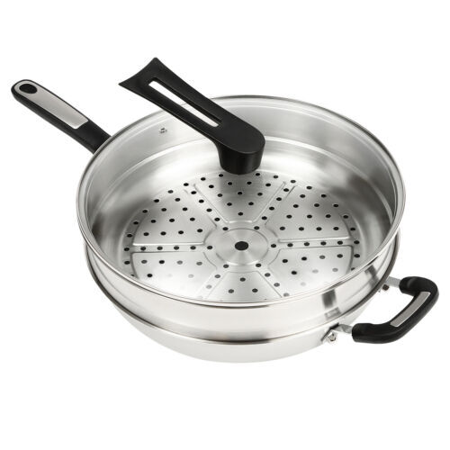 Large Honeycomb Wok Pan with Lid & Stainless Steel Steamer Cooking Pot Nonstick