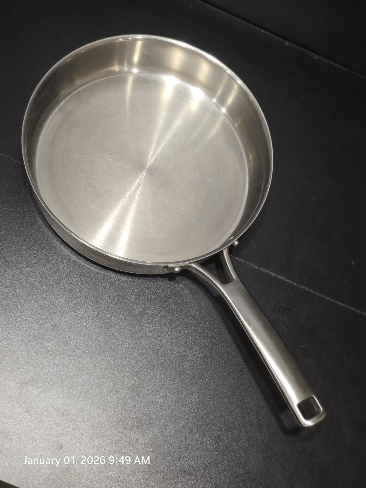 Calphalon Stainless Cookware Lot 12″ w Lid, 10″, 8″ Skillets, 3 Qt Saucepan