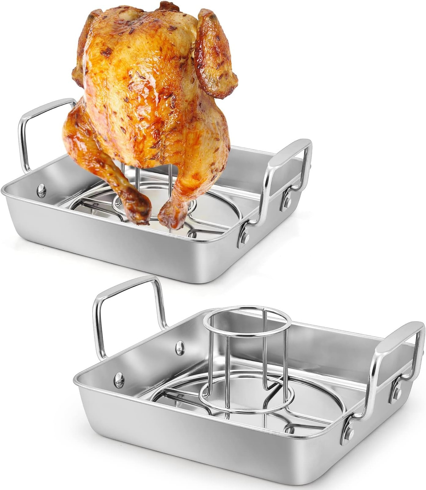 TeamFar Roasting Pan with Beer Can Chicken Holder, Drip Pan for Oven-4PCS | S…