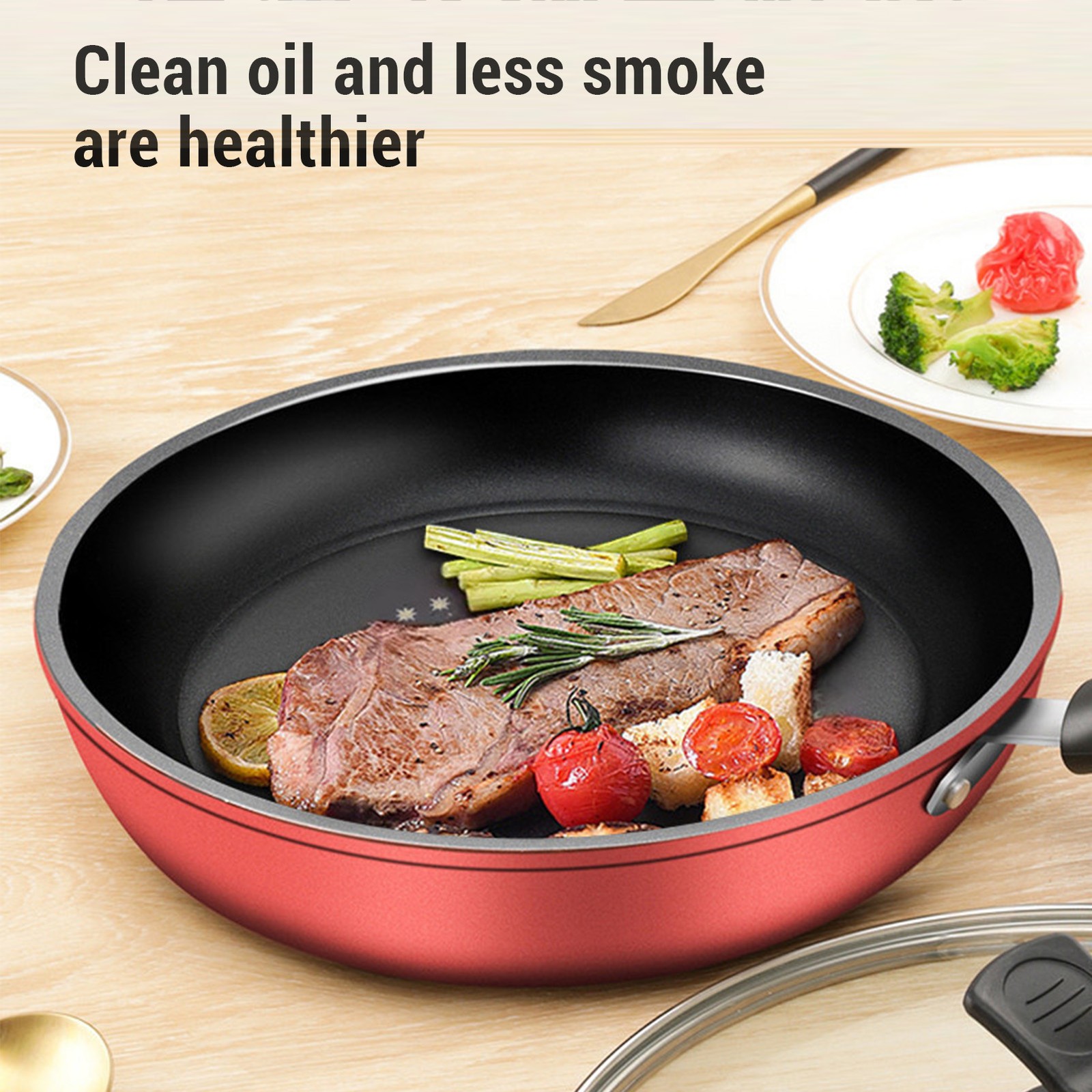 Red Cast Iron Grante Nonstick Frying Pan with Induction Base For Kitchen