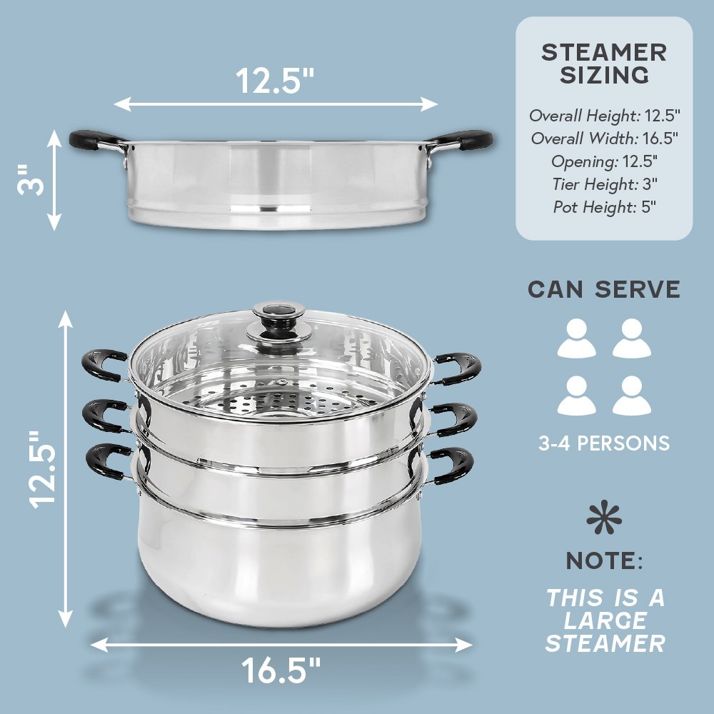 Concord 30 CM Stainless Steel 3 Tier Steamer Pot Steaming Cookware