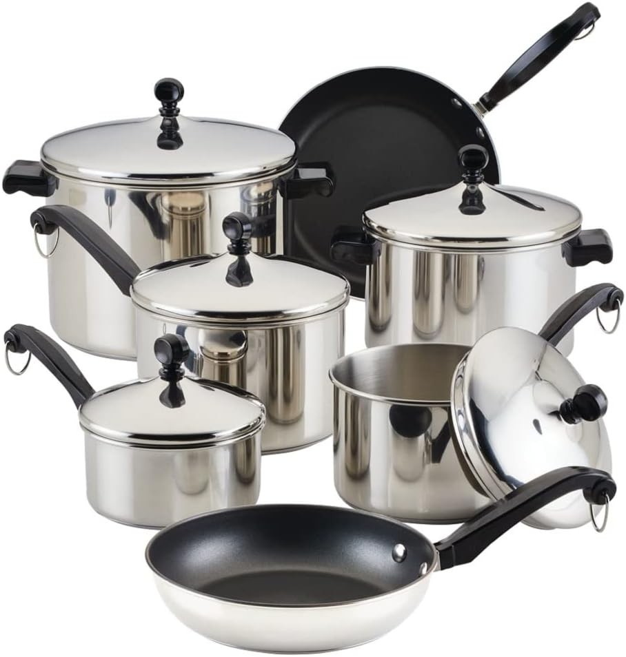 Farberware Classic Stainless Steel Cookware Pots and Pans Set, 15-Piece,50049,Si