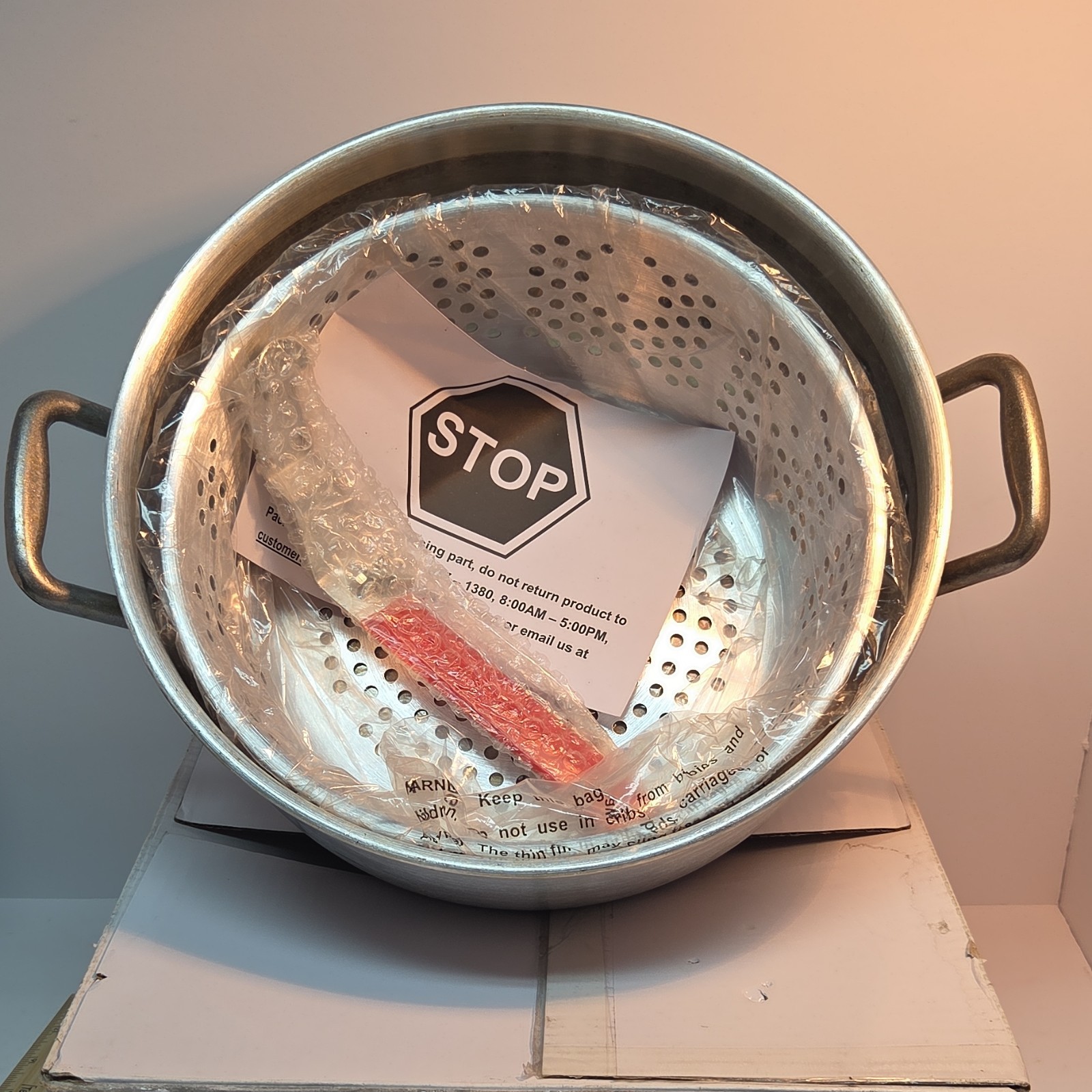 Bass Pro Shops 10.5 Qt Aluminum Stockpot w Lid & Basket Silver Double Handle