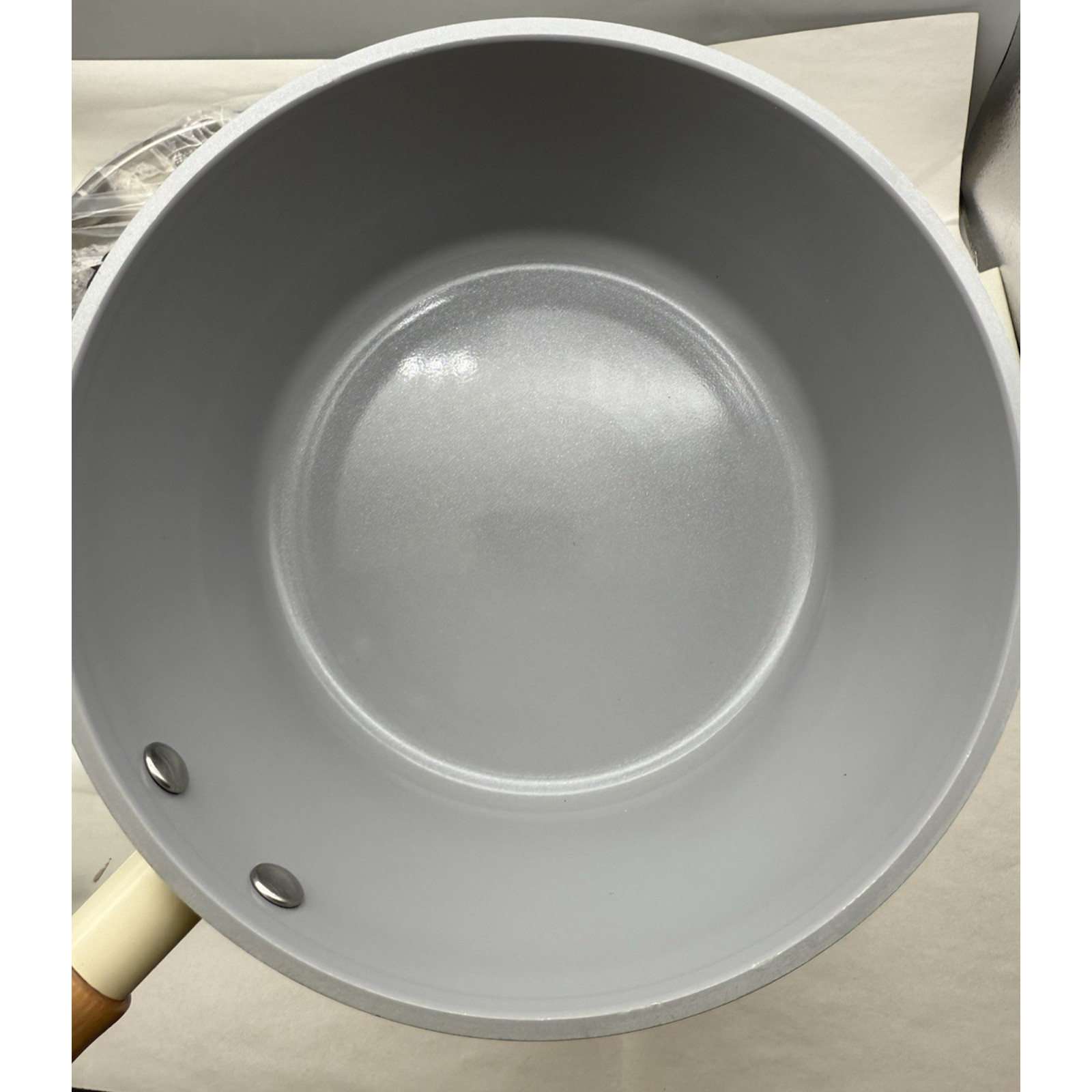 Ceramic Nonstick Sauce Pan, 3 QT Pot with Steamer, Wooden Handle Unused *READ…