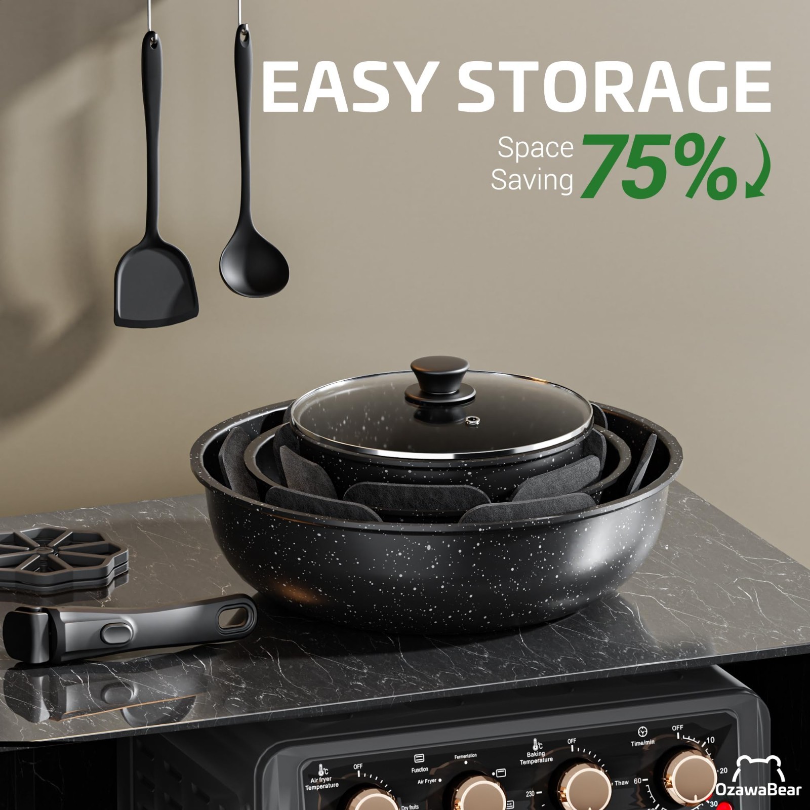 12 Pcs Non-Stick Ceramic Cookware Set, Healthy Induction Pots & Pans, Oven Safe,