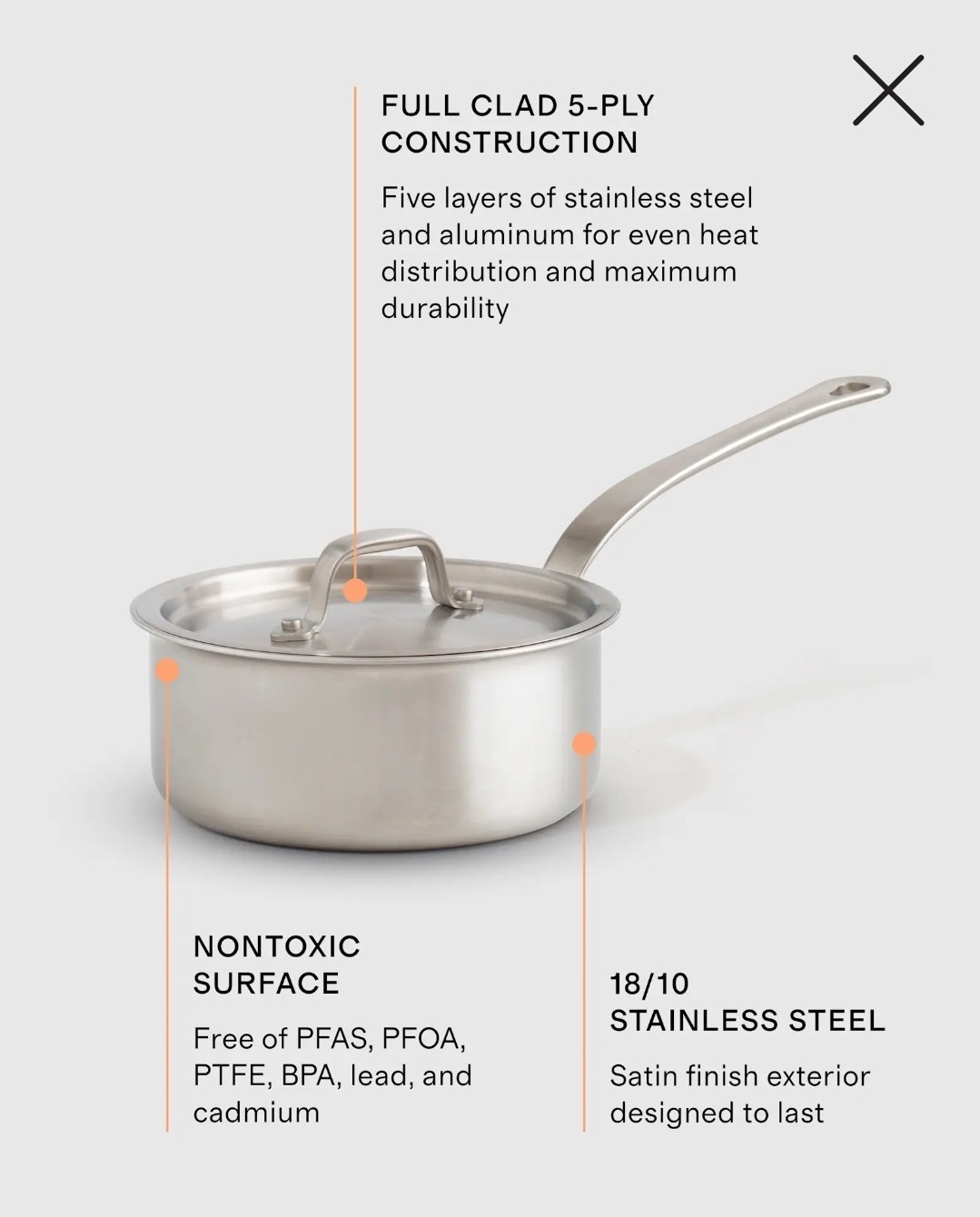 NWOT! Quince Set Of 2- 5ply Stainless Steel – 2qt & 3qt Saucepan/ Pots ! (SH)
