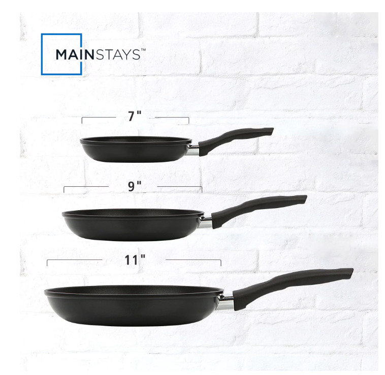 3 Piece Nonstick Aluminum Skillet Set Black Finish Cookware Collection