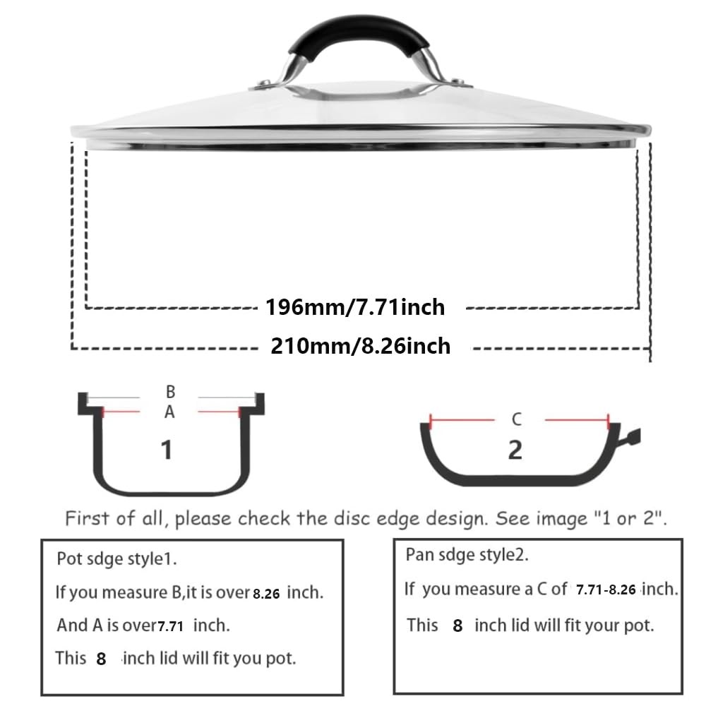 8 Inch Tempered Glass Lid for Lodge 8 Cast Iron Skillets 2QT Dutch Ovens -St…