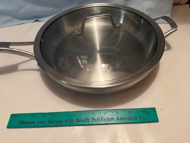 NEW Calphalon® “PREMIER” TRI-PLY STAINLESS STEEL 12″ FRY PAN W/LID + HELPERS HDL