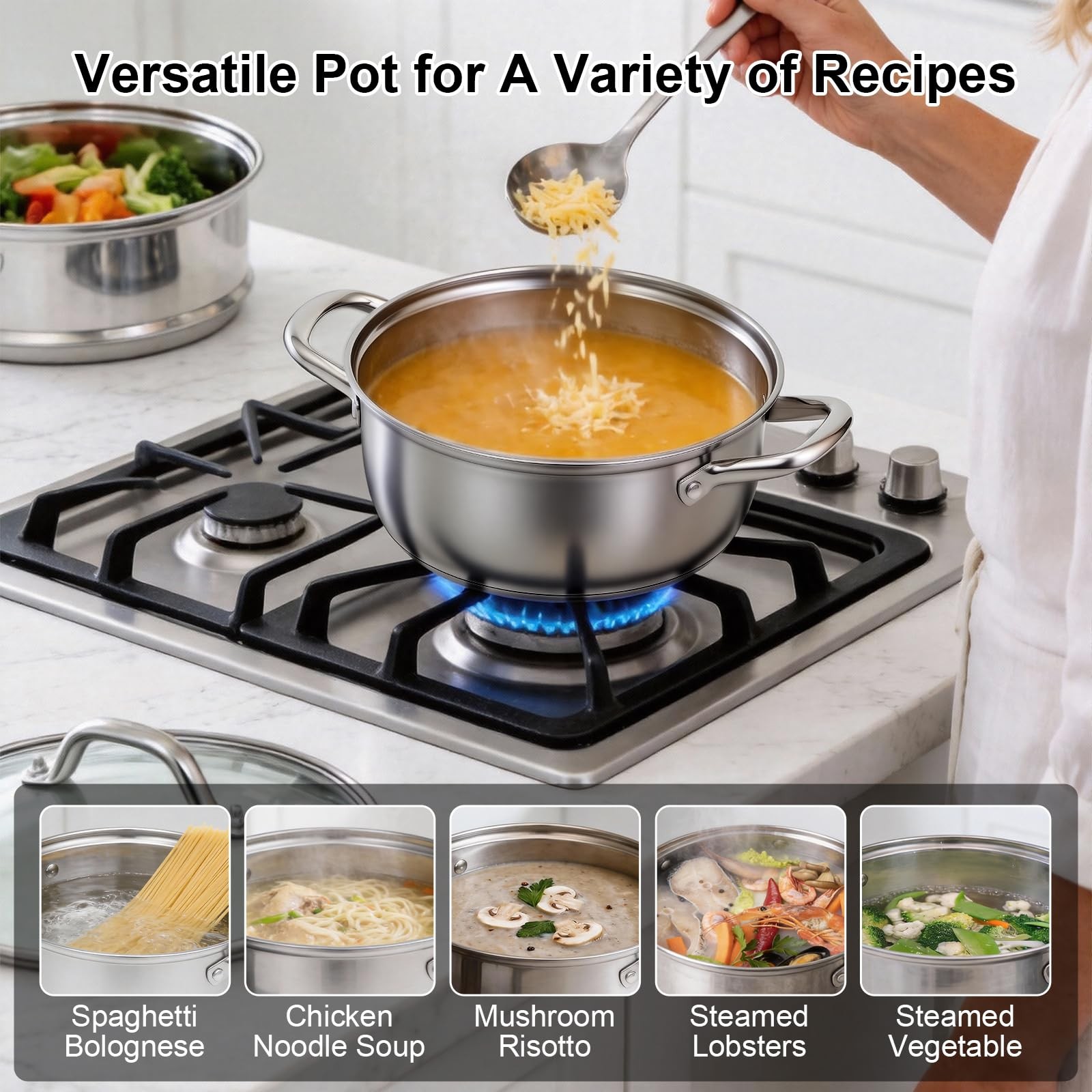 Chefbee Stainless Steel Steamer Pot – 3.2QT Steamer for Cooking with Food Bas…
