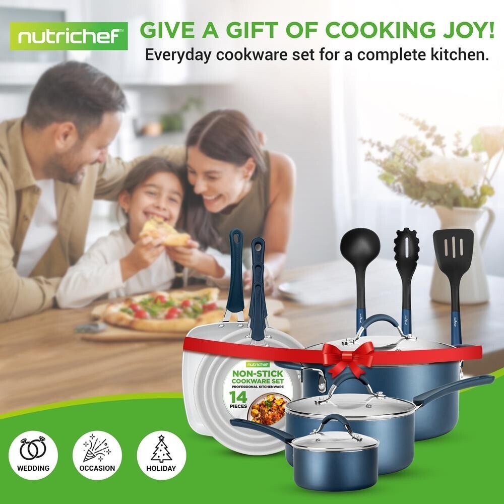 Nutrichef 14 Pcs. Kitchenware Pots & Pans Set-High-qualified, Non-Stick