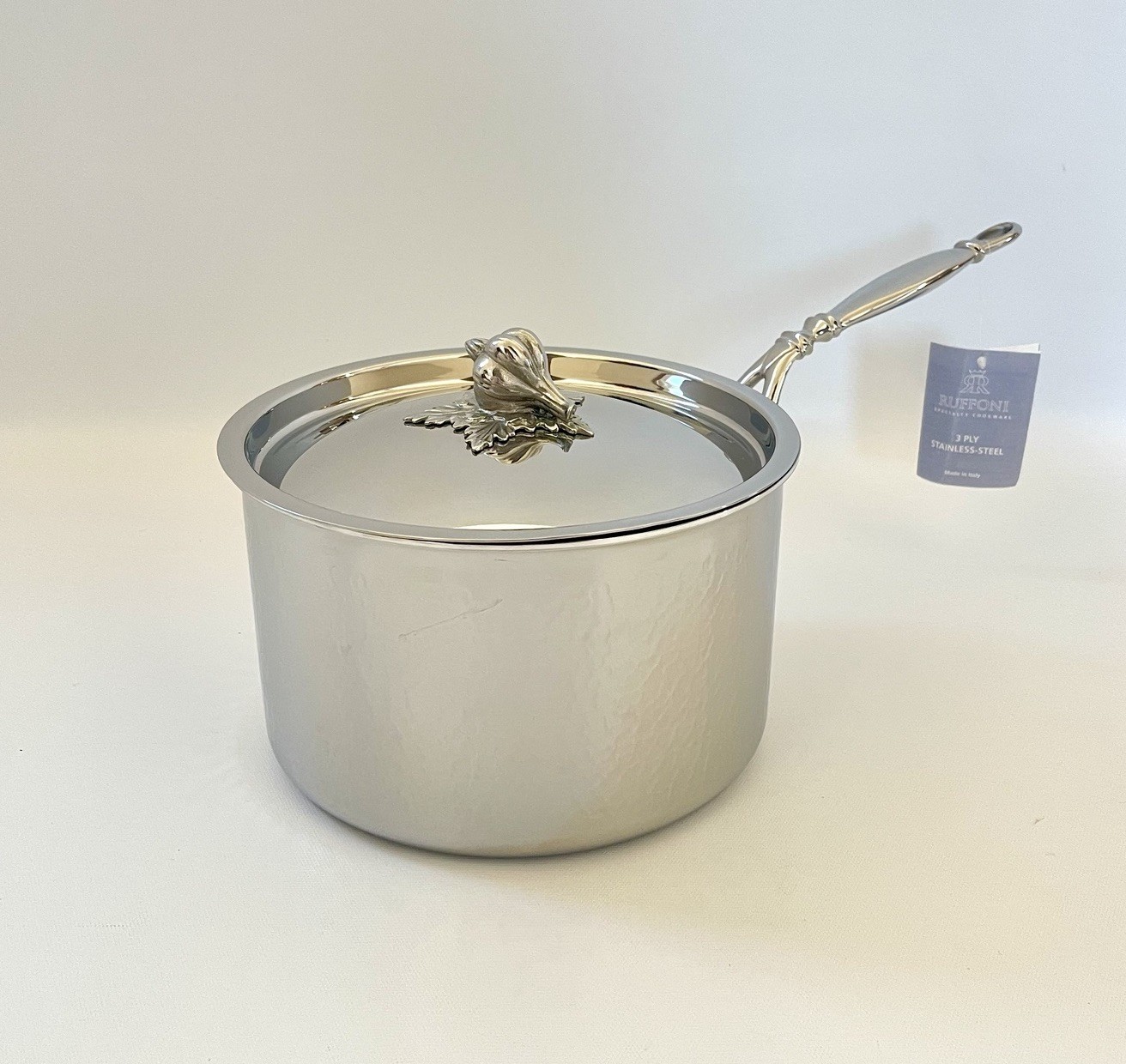 Ruffoni Opus Prima Hammered SS 3.5Qt/ 20 Cm Saucepan W/Garlic Knob Lid OPA2011Y