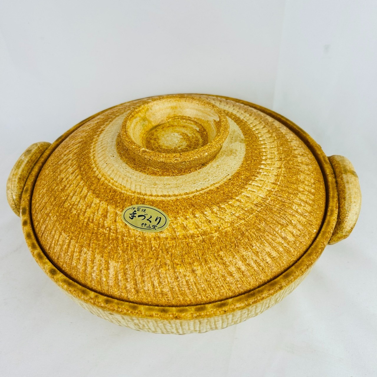 Japanese Iga Ware Donabe Hot Pot 8Go Handmade Izangama Pottery Unused w/Lid