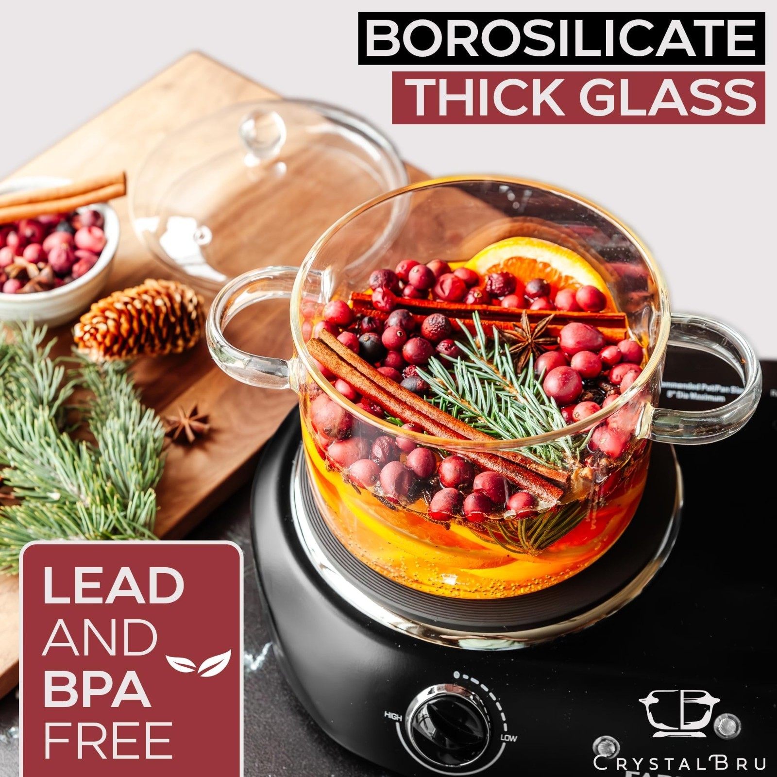2L Clear Glass Simmer Pot with Lid & Strainer | Heat-Resistant Borosilicate…