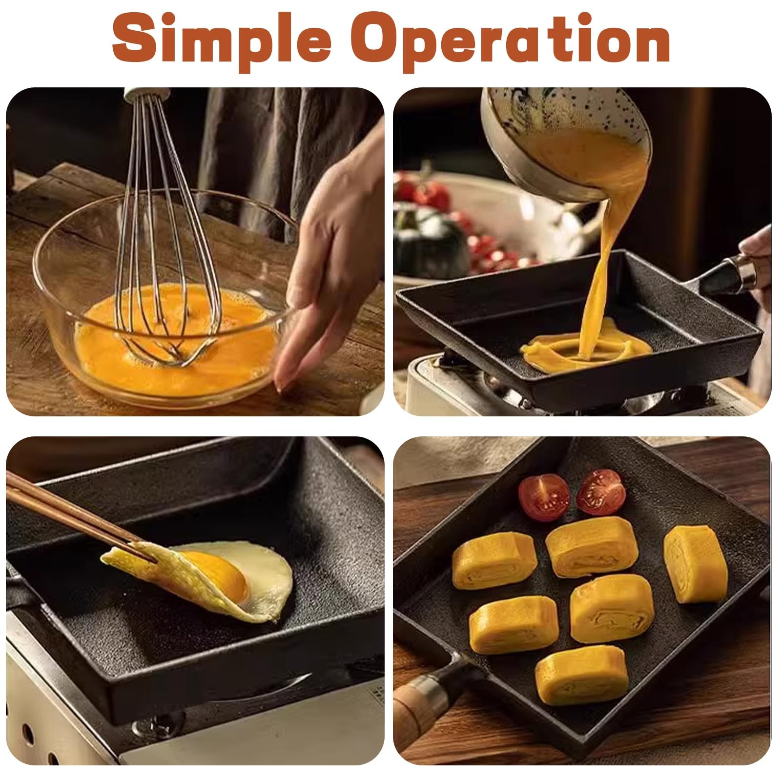 OUKENS Japanese Cast Iron Tamagoyaki Pan Nonstick, Multifunctional Square Jap…