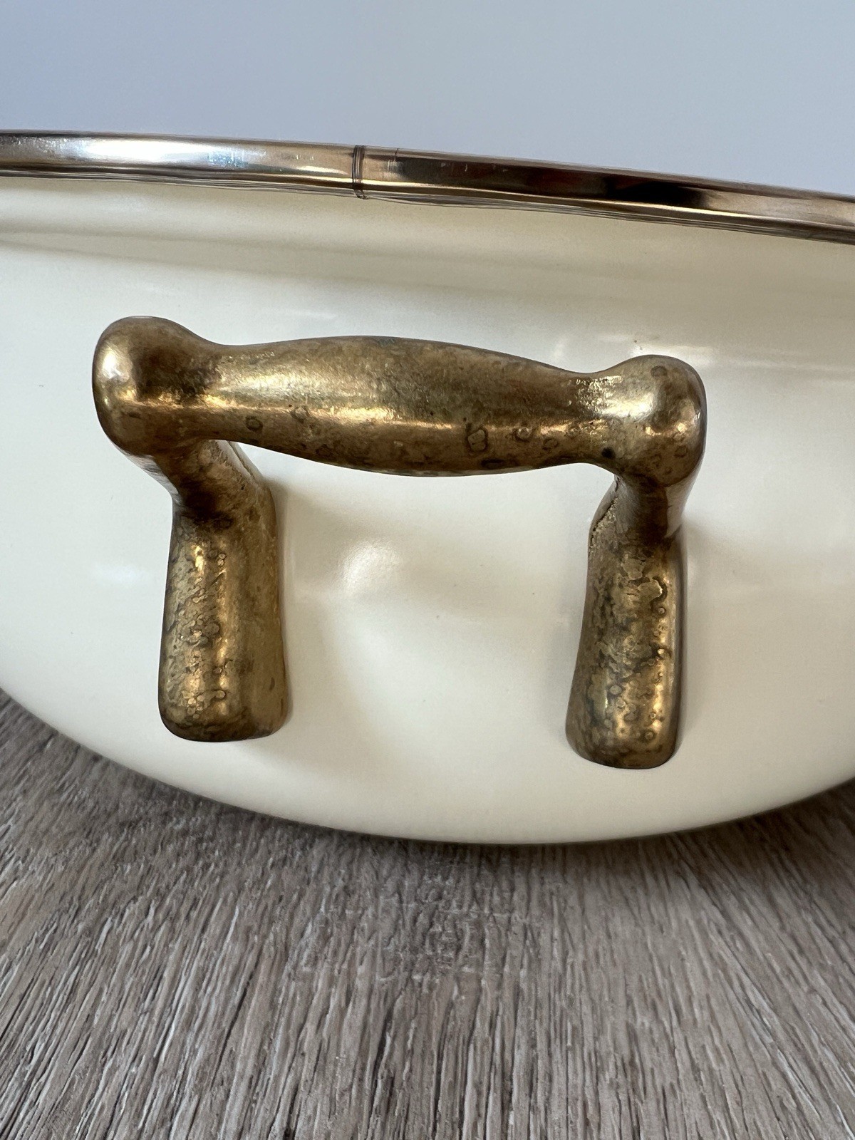 Vintage Pfaltzgraff Tea Rose Enameled Stock Pot with brass handles Rare USA
