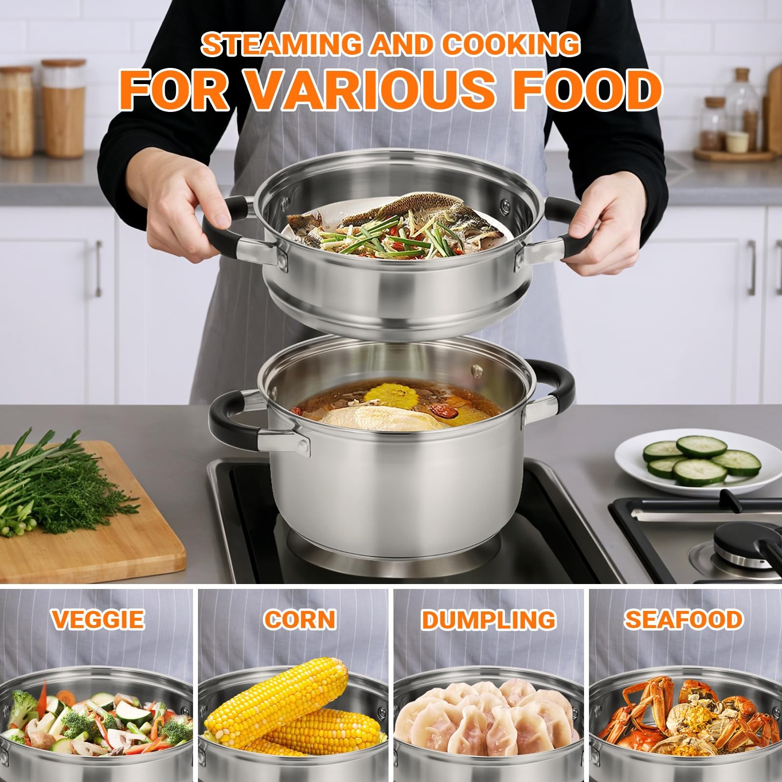 3.2QT Steamer for Cooking – Stainless Steel Steam Pot with Steamer Basket, Co…