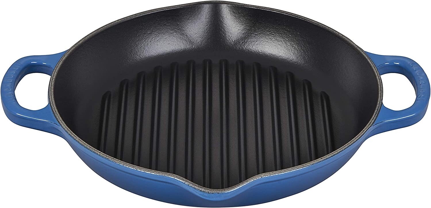 Le Creuset Enameled Cast Iron Signature Deep Round Grill 9.75″ Marseille Blue