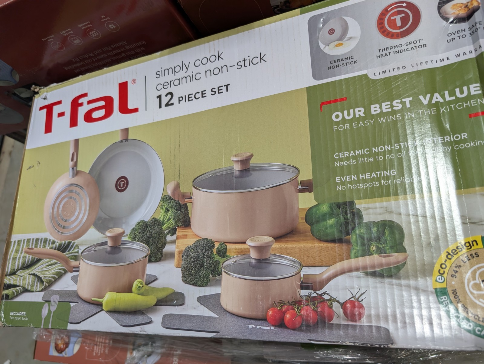 T-Fal 12pc Simply Cook Ceramic Cookware Set Beige