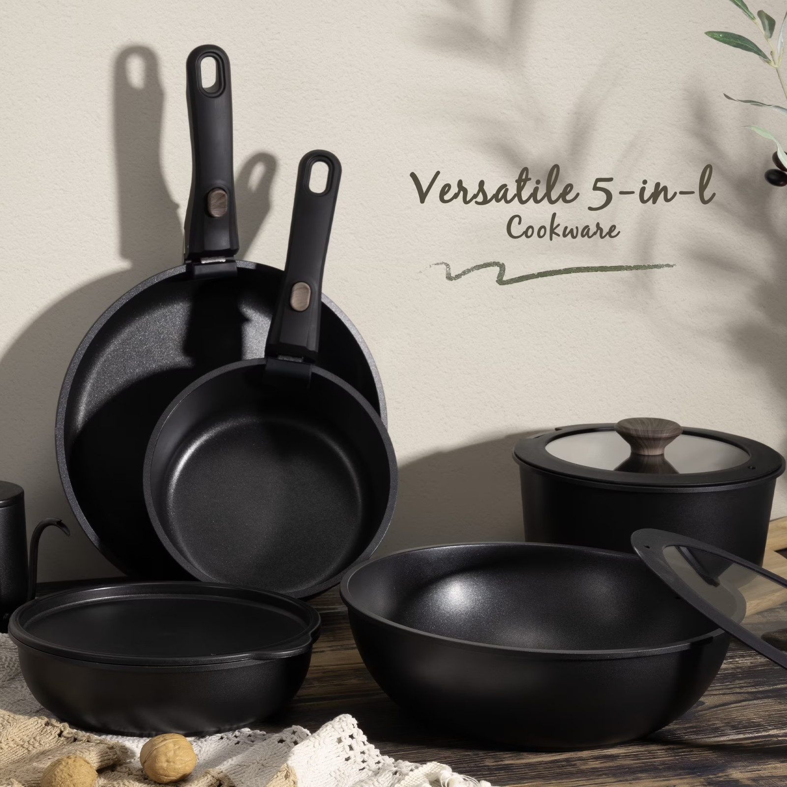 Astercook 20-Piece Nonstick Cookware Set Detachable Handles Induction Stack