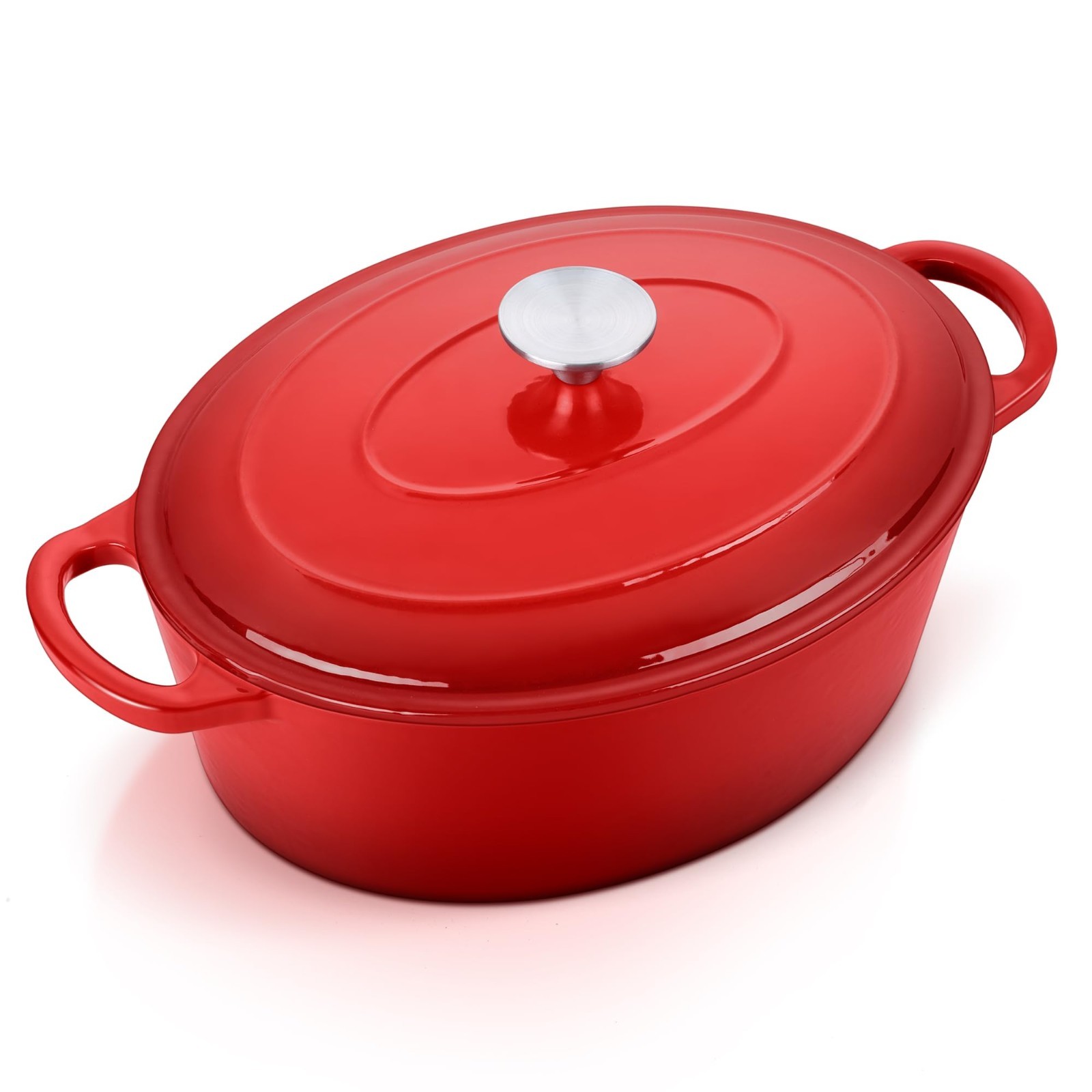 E-far 7QT Oval Dutch Oven Enameled Cast Iron W/Lid Nonstick 500F Induction Red