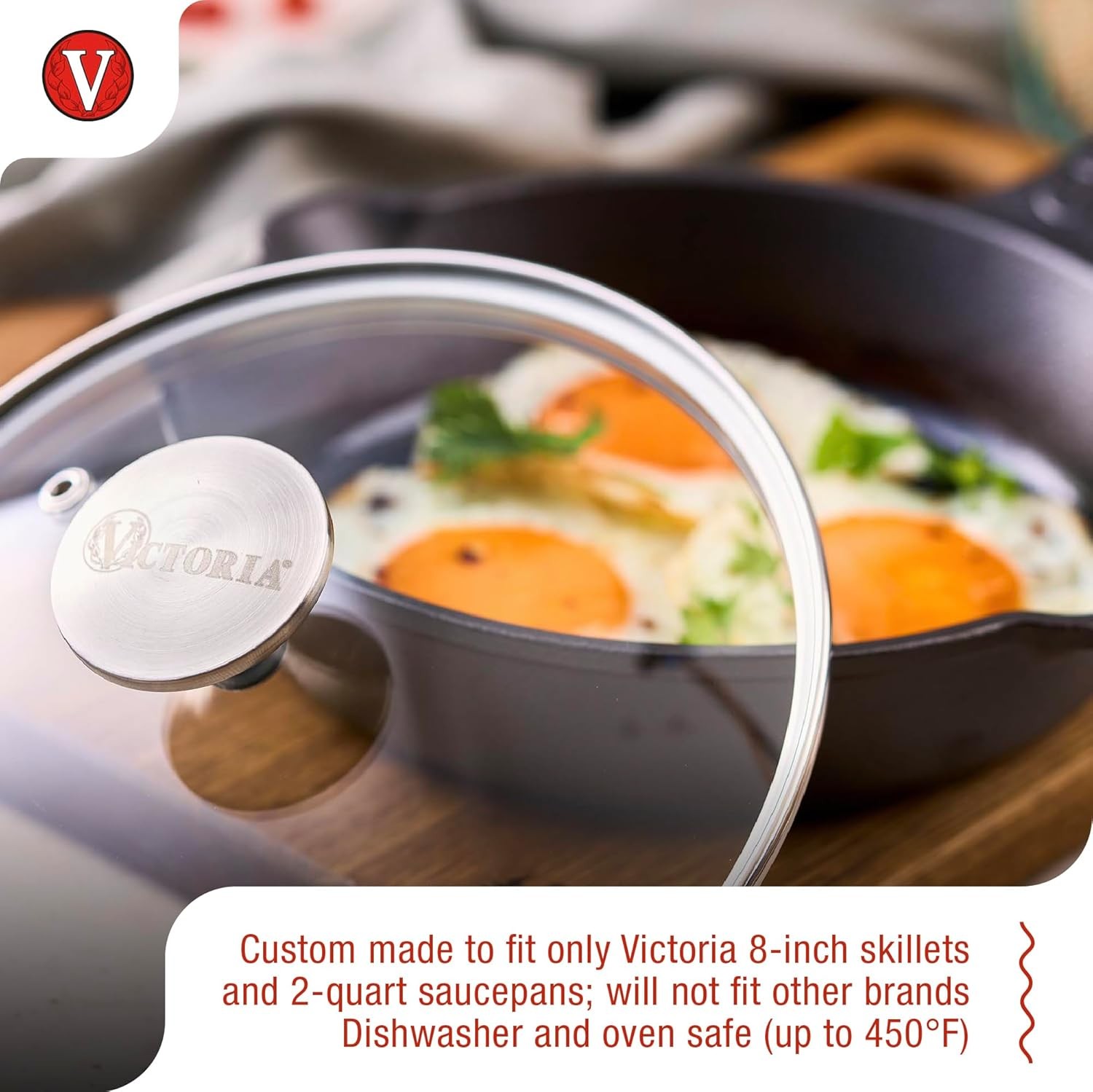 7.5-Inch Glass Lid for Victoria Round 8-Inch Cast Iron Skillet or Pan, Custom Ma