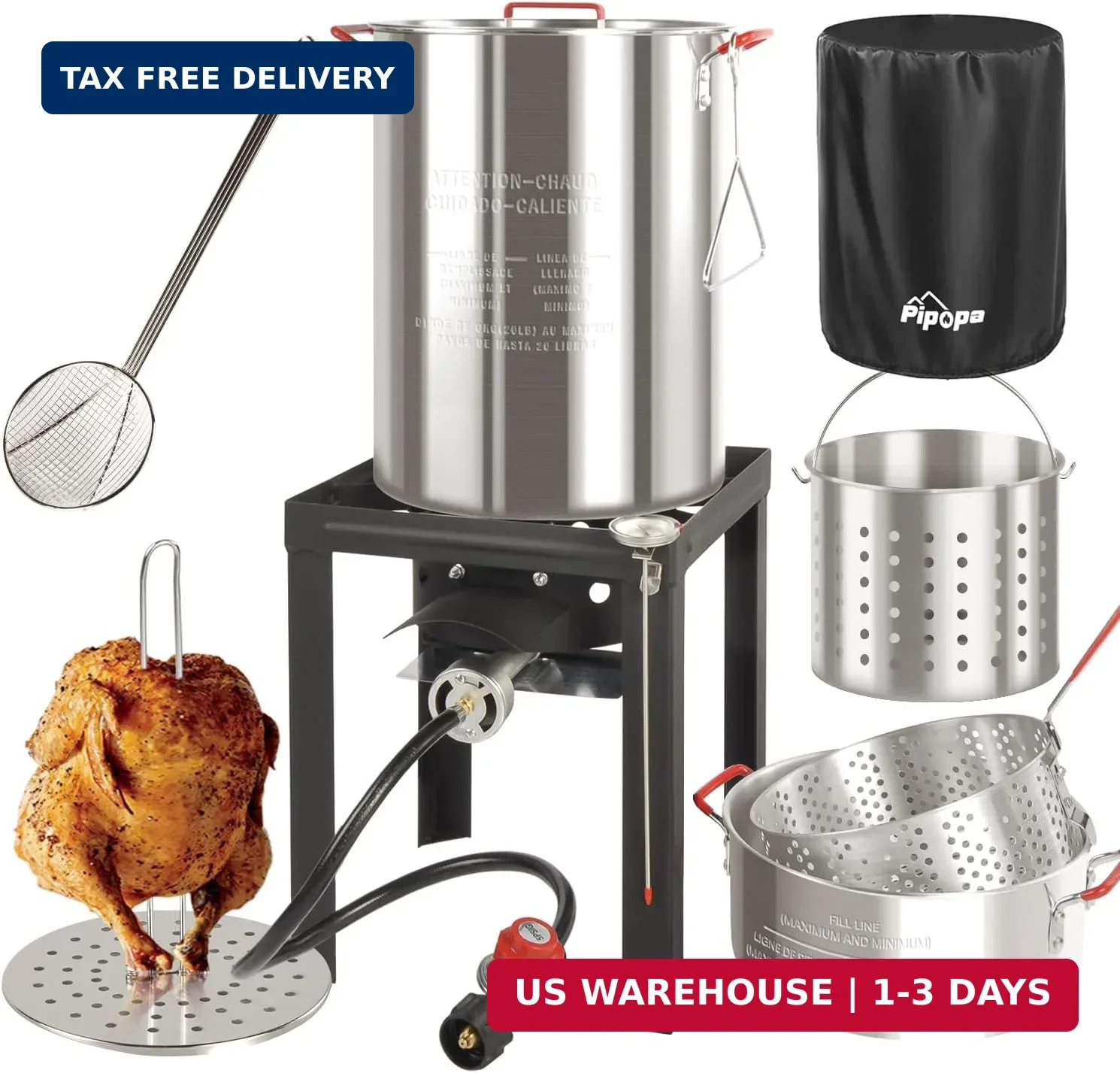 30QT & 10QT Outdoor Fryer | Turkey Fryer | Seafood Boil Pot | Cover & Skimmer In