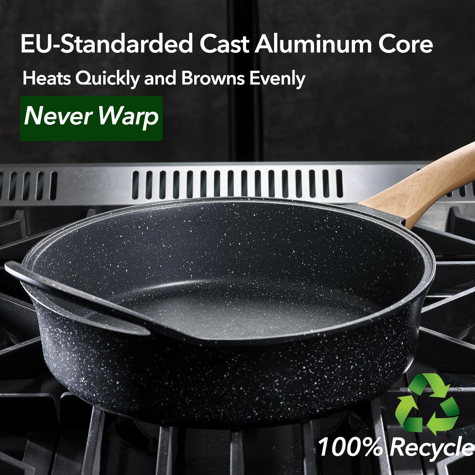 DEEP FRYING PAN Nonstick Skillet with Cover Granite 12 Inch 4.5 Qt ANIMOZEST