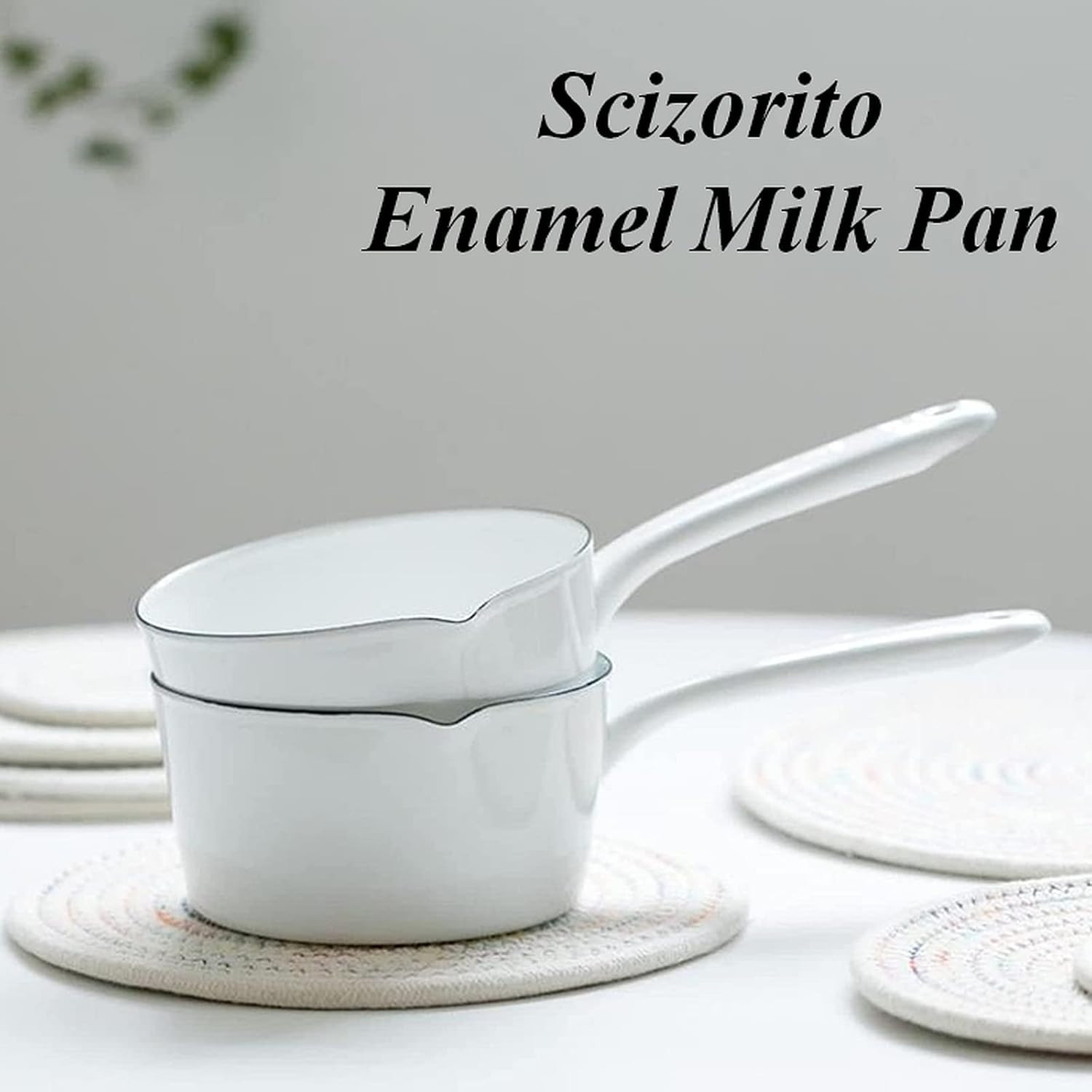 1.2L Enamel Milk Pan, Nonstick Milk Pot with Pour Spouts, Even Heat Conduction,