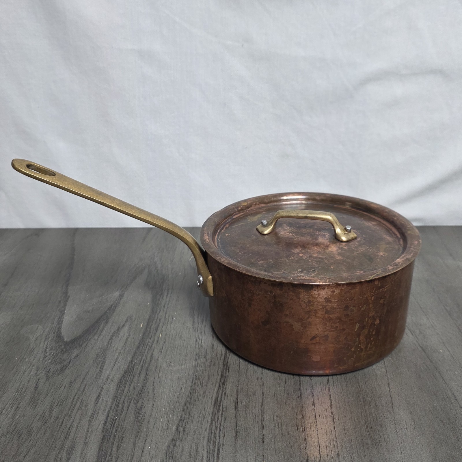 Vintage Williams Sonoma 1.5Quart Copper Saucepan with Lid Made in France, Patina