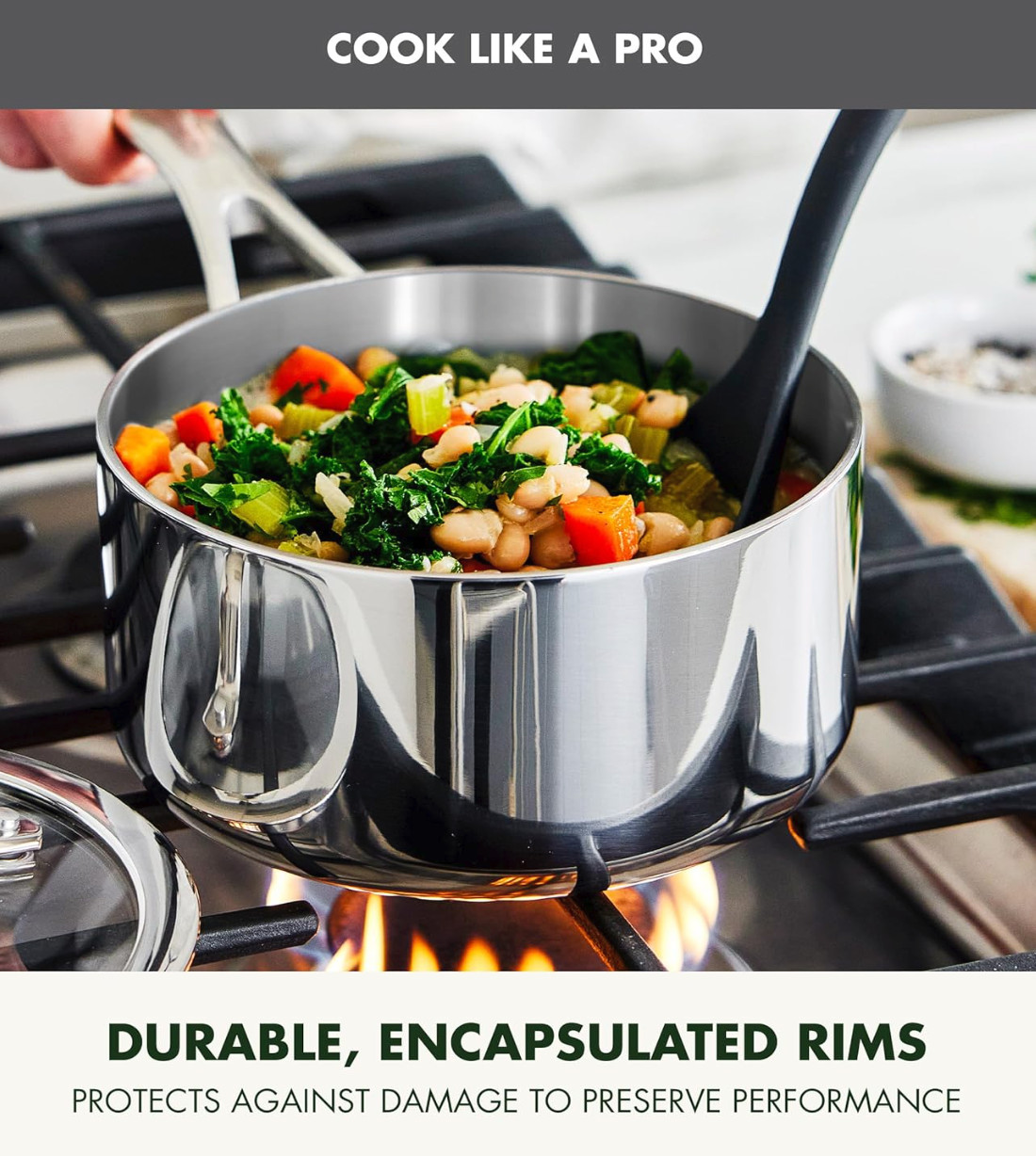 GreenPan Valencia Pro Stainless Steel Uncoated 1.6-Quart Saucepan with Lid