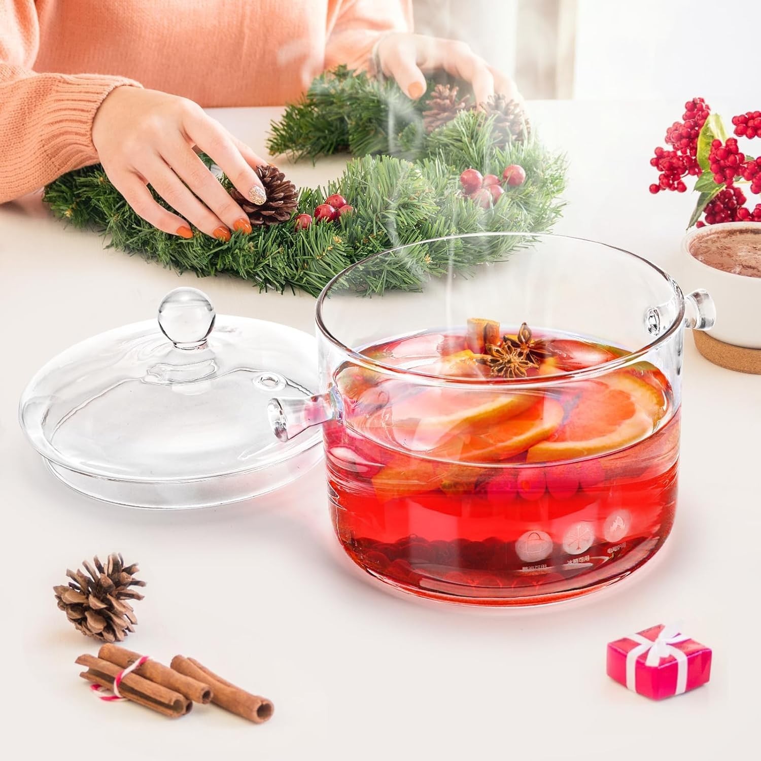 Glass Cookware Set Simmer Pot 1.7L Heat-Resistant Borosilicate Safe for Stove