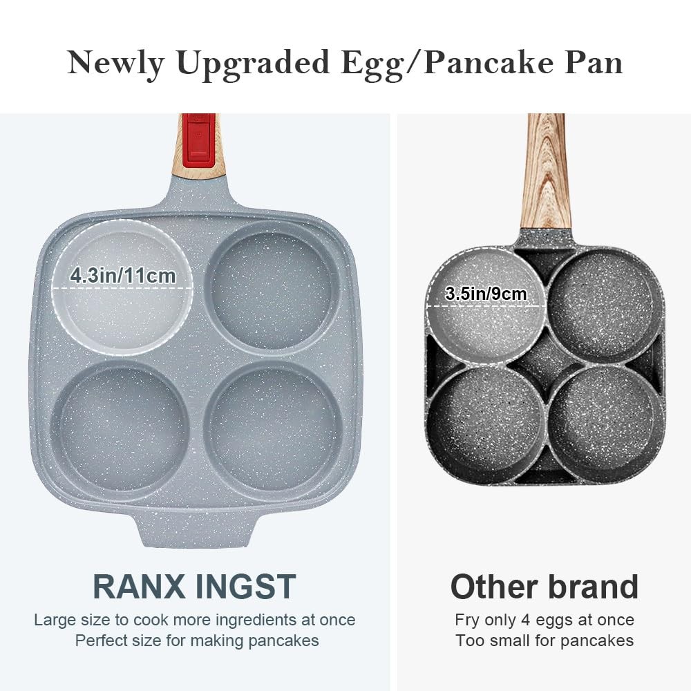 10 inch Large Egg Pan with Lid, 4-Cup Ceramic Egg Frying Pan Nonstick Omelett…
