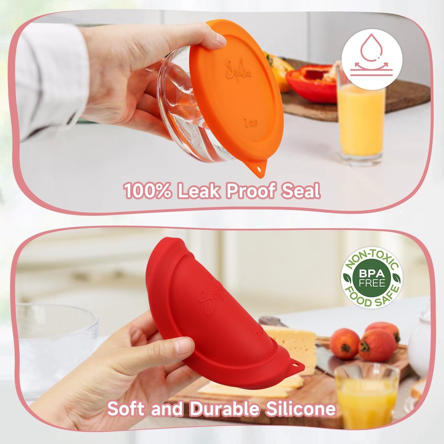 2 Cup Round Silicone Storage Cover Lids Replacement for Anchor Hocking and Pyrex