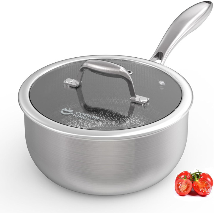 Cacerola Acero Inoxidable 3 QT Antiadherente Cerámico Apta Inducción, Nuevo