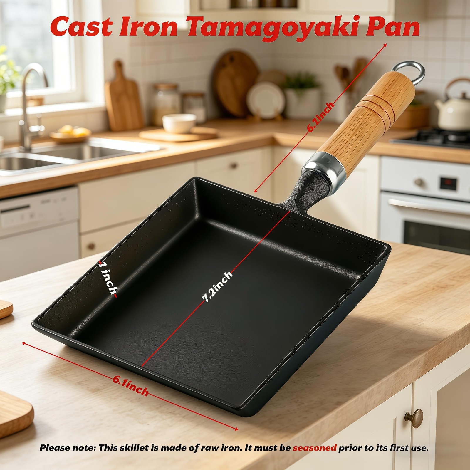 Tamagoyaki Pan, Cast Iron Japanese Rolled Omelette Pan, Tamago Pan for Breakf…