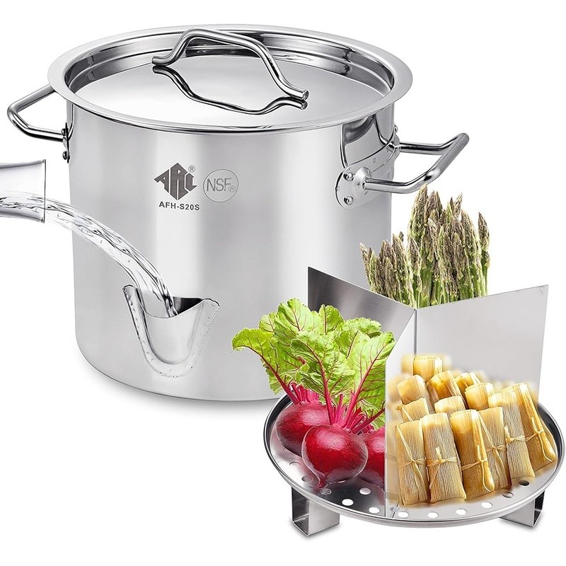 Premium Stainless Steel Vegetable Steamer W/ Spout Dividers & Steamer Rack New