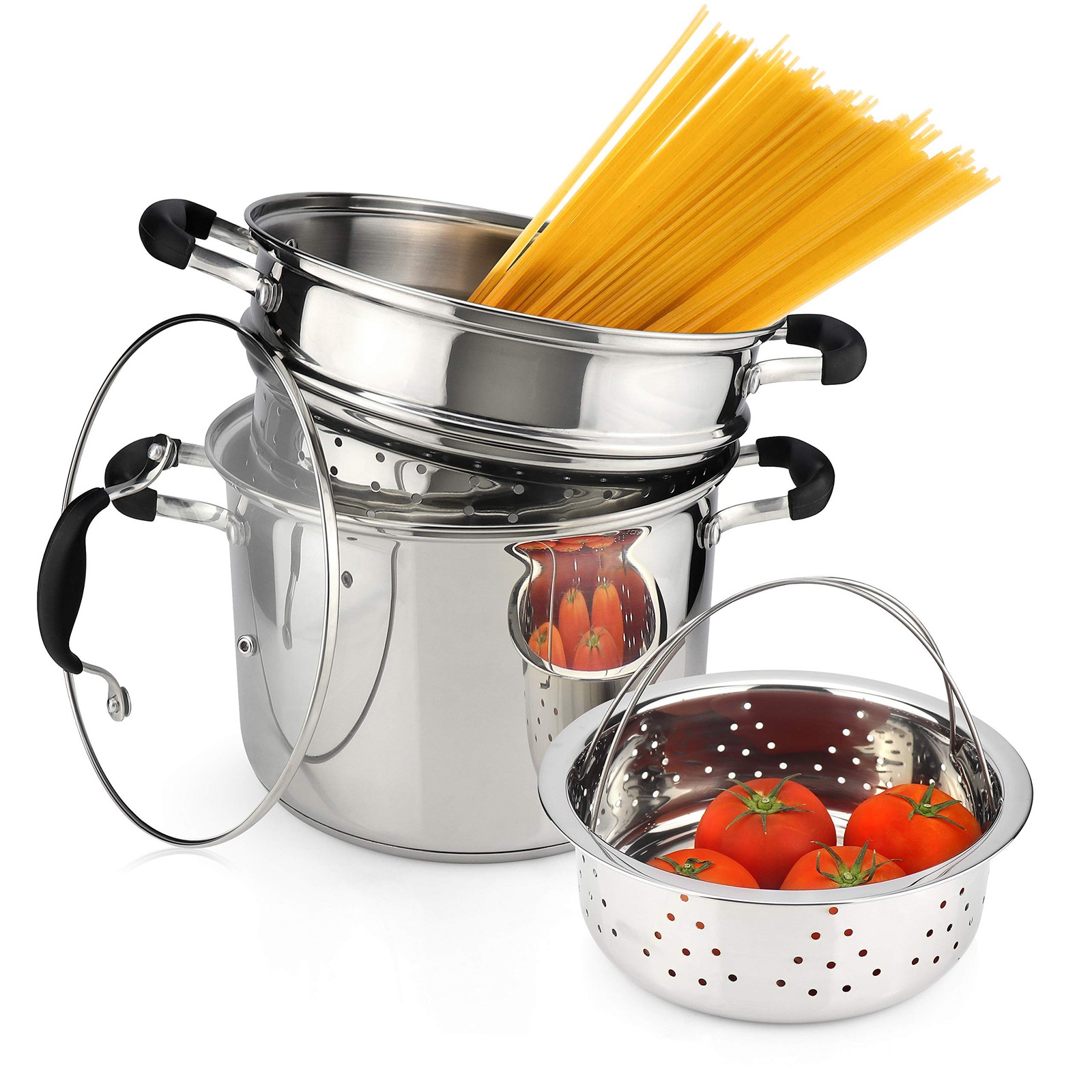 18/10 Stainless Steel, 4 Piece Pasta Pot with Strainer Insert, Stock Pot with…