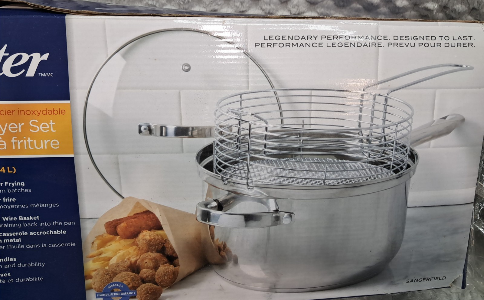 New Oster Sangerfield 3pc Deep Fryer Set 4.8 QT Stainless Steel With Basket Lid