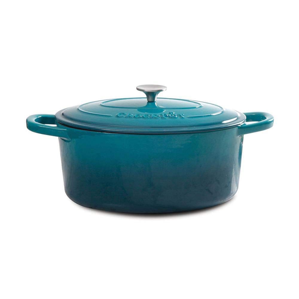 Crock-Pot Artisan 5-Quart Round Enameled Cast Iron Dutch 5-Quart, Teal Ombre