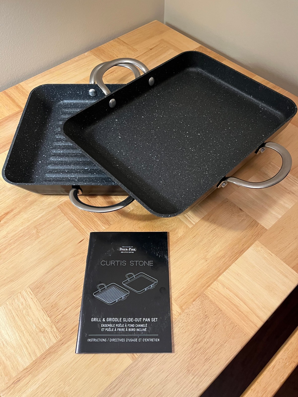Curtis Stone Grill and Griddle Slide Out Pan Set~Stone Gray~Brand New in Box