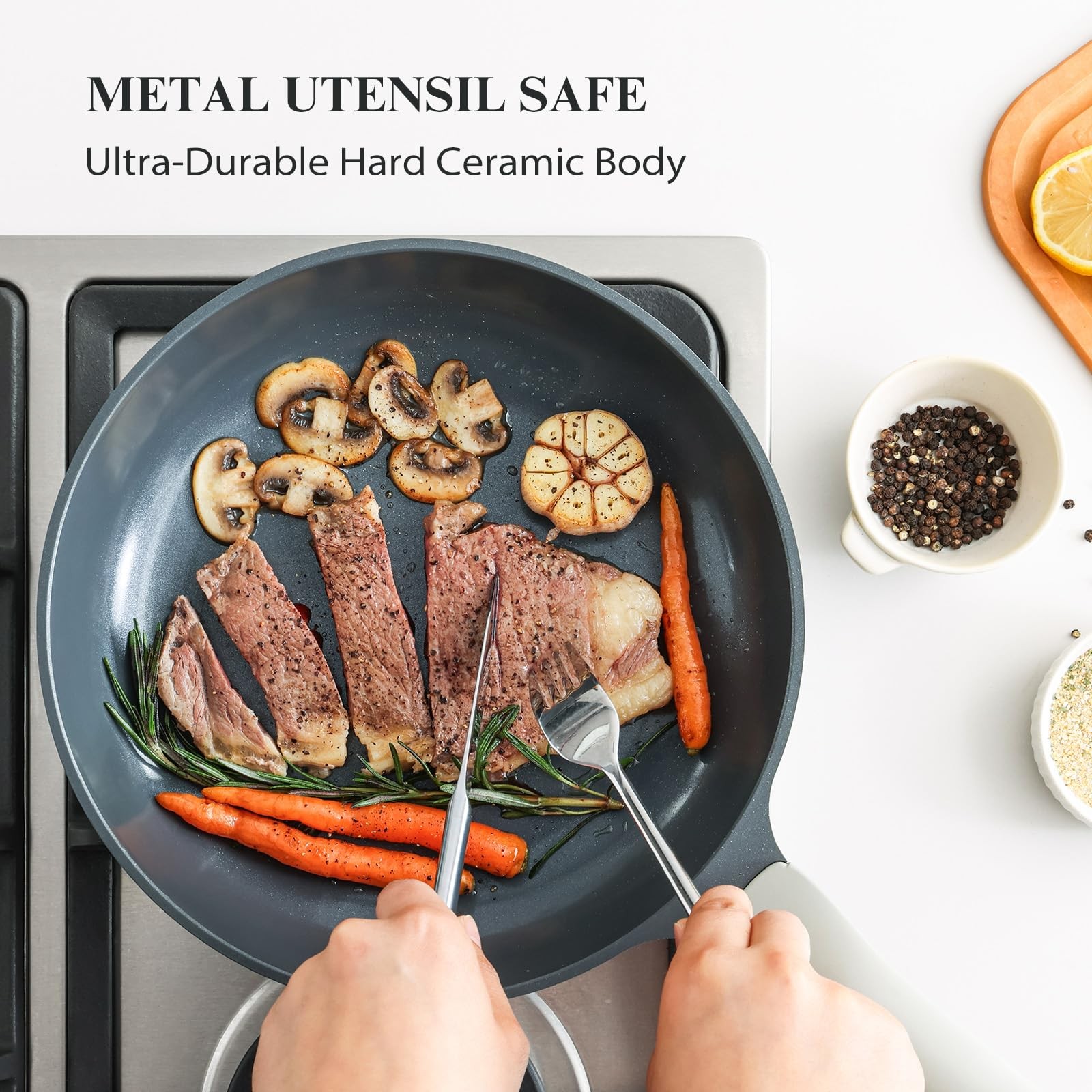 Nonstick Ceramic Frying Pan with Lid, 8/10/12 Inch, Metal Utensil Safe, PFOA …