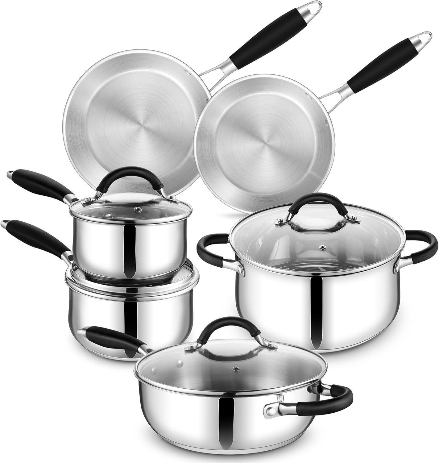 10-Piece Stainless Steel Cookware Set – Induction Tri-Ply Base Pots and Pans,…