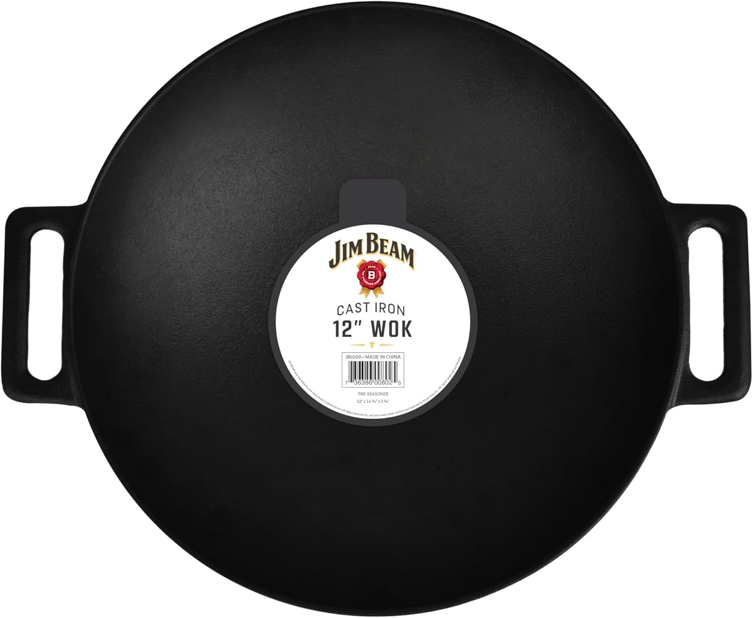 Jim Beam 12” Pre Seasoned Heavy Duty Construction Cast Iron Grilling Black