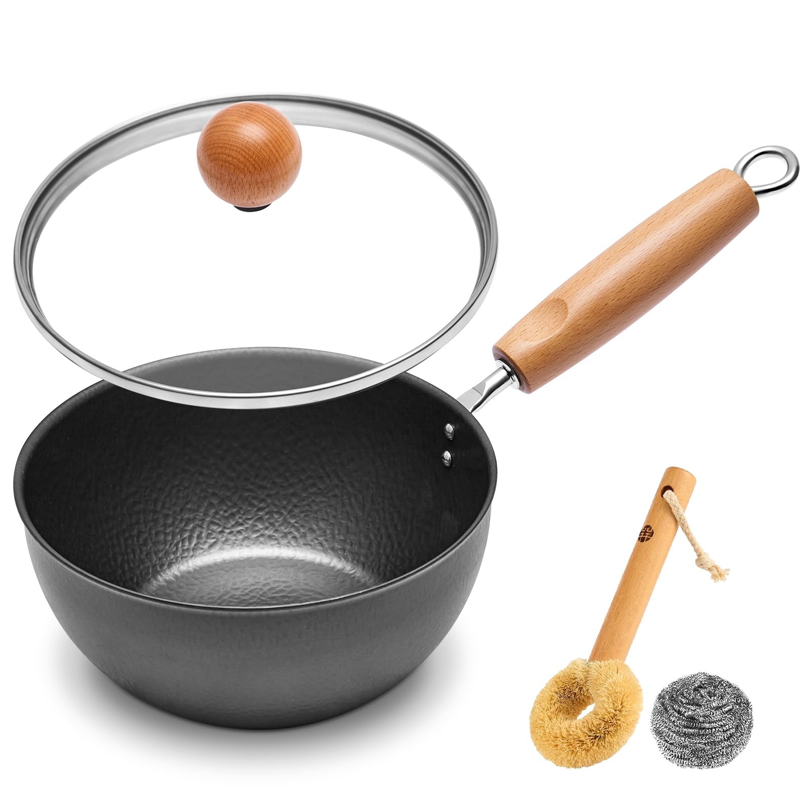 1.5QT Iron Saucepan Lid Hammered Milk Pot Boiling Ramen Induction 1 PCS