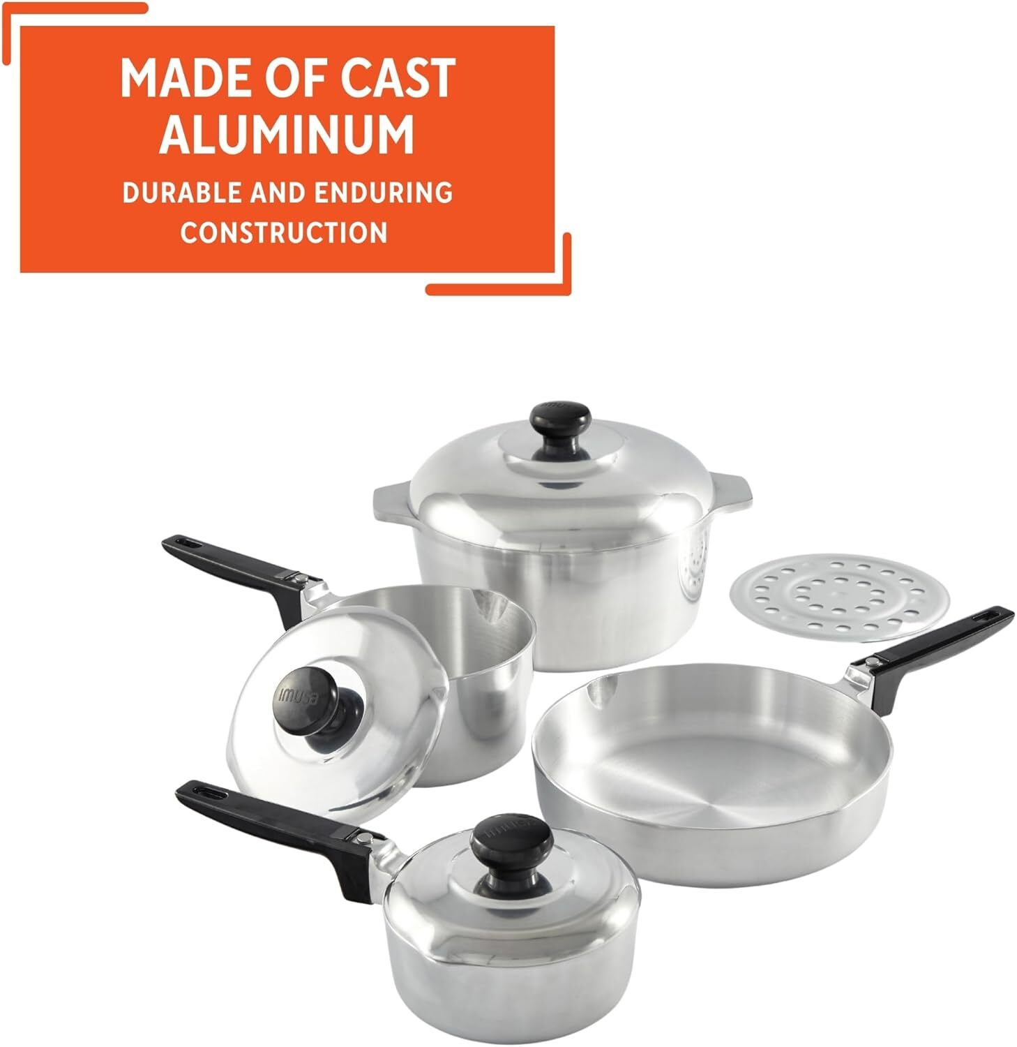 USA Heavy Duty 8-Piece Cast Aluminum Cajun Cookware Set, Silver