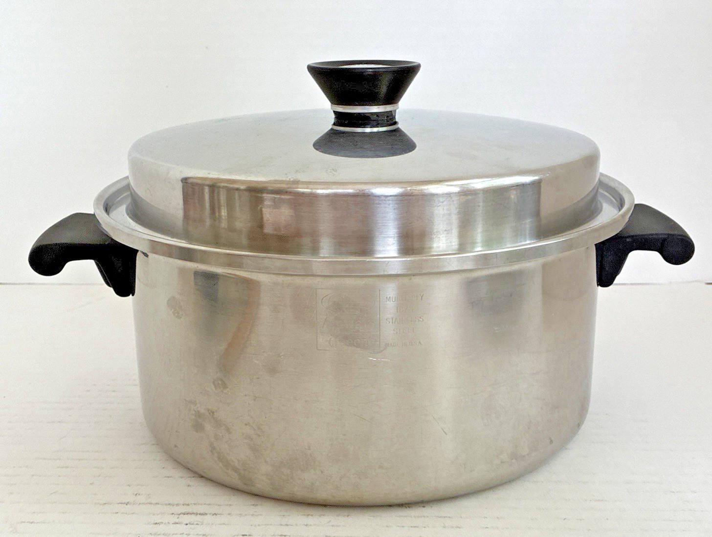 5 PC Amway QUEEN 18 8 SS Multi Ply 6qt Stock Pot Dome 11″ Fry Pan Lid Egg Insert